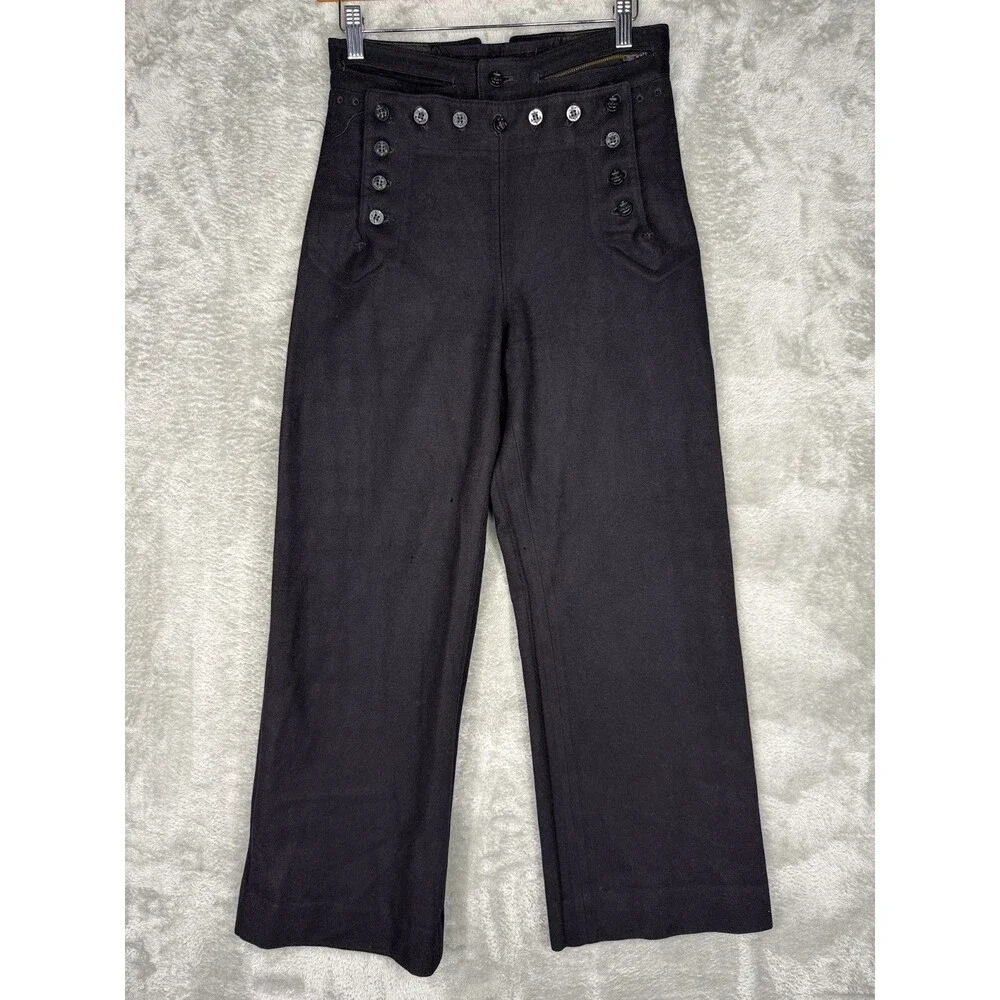 Vtg WWII US Sailor Pants Men 28 Navy Blue 13 Button Wool Crackerjack Bell Bottom